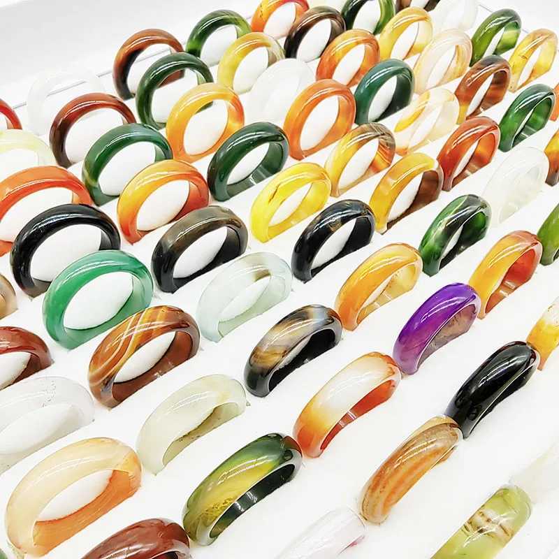 Band Rings /batch wholesale New Bohemian mixed color agate finger rings for women hot natural grain joint rings for girls party wedding gifts