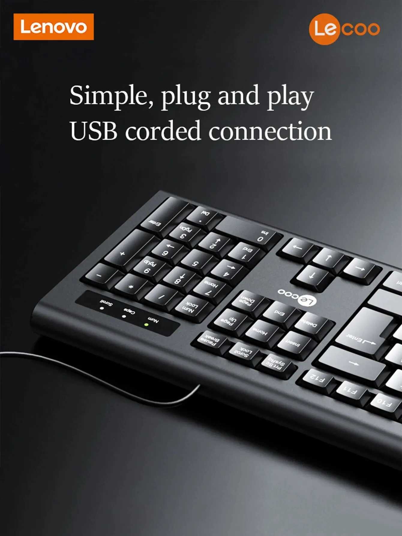 Klavyeler Lenovo Kablolu USB tam boy klavye USB-A Windows PC dizüstü bilgisayar/masaüstör2404 ile uyumlu çikolata tuşlarıyla kablolu ince klavye