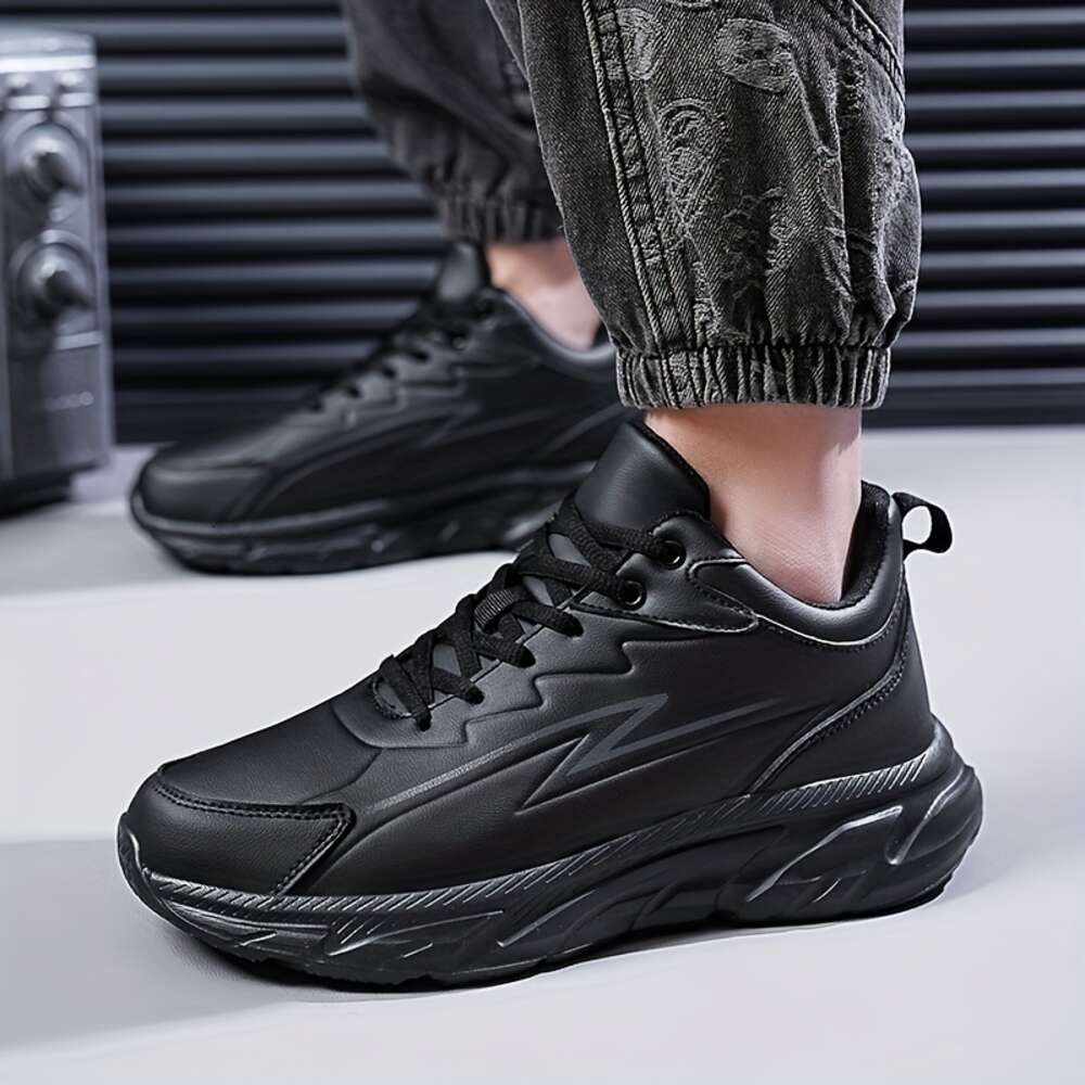 Top Plus Size Solid Colour Chunky Shoes, Comfy Non Slip Durable Soft Sole Lace Up Sneakers for Men`s Outdoor Activities outdoor