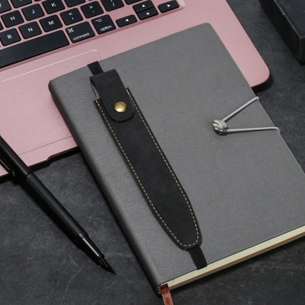 Hot Sale Vintage Lightweight Pu Leather Pencil Case Book Notebook Rubber Band Pen Clip Portable Office Meeting Laptop Pen Holder