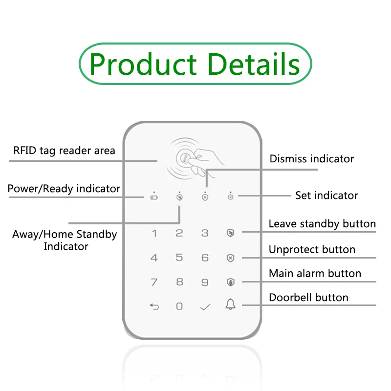 Klavye Kablosuz Dokunma Klavye Kilidi 433MHz Frekans EV1527 Kollar için Kodlama Güvenlik Sistemi Pascode RFID Bağlı Alarm Hub