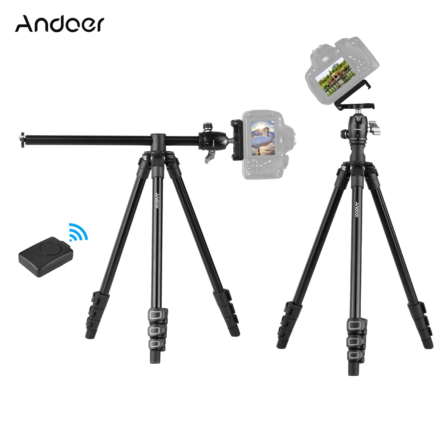 Monopods Andoer Camera Tripod Travel Tripod 360度ボールヘッドリモートコントロールDSLRカメラ用のキヤノンニコン用スマートフォン用