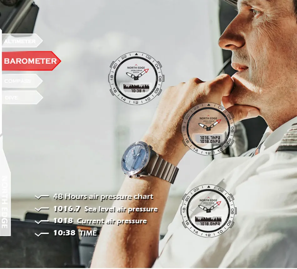 Tittar original North Edge Gavia 2 Business Smart Watch Luxury Full Steel Altimeter Compass Sport Digital Waterproof Smartwatch Apache