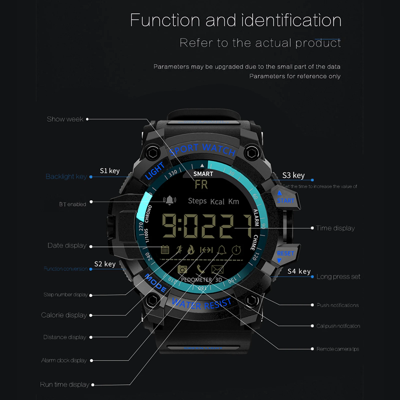 Montres Lokmat MK16 Sport Smart Watch Bluetooth Digital Men Clock Podomètre IP68 Smartwatch Fitness Tracker pour iOS Android iOS