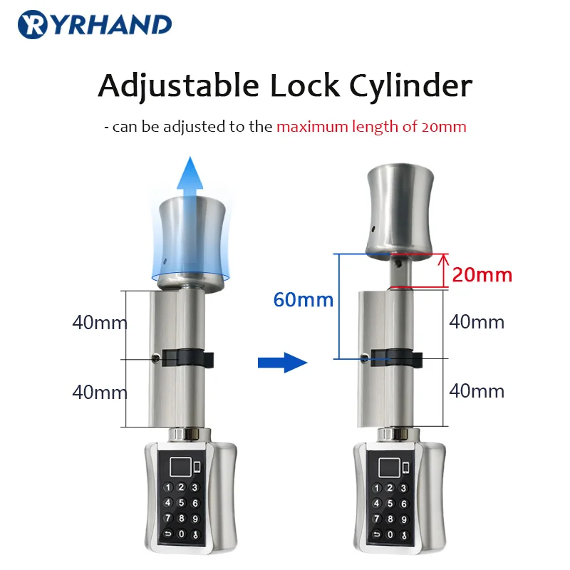 Bloquear Tuya Smart Lock Cylinder eletrônico ao ar livre à prova d'água biométrica scanner de impressão digital trancas sem chave com aplicativo Tuya