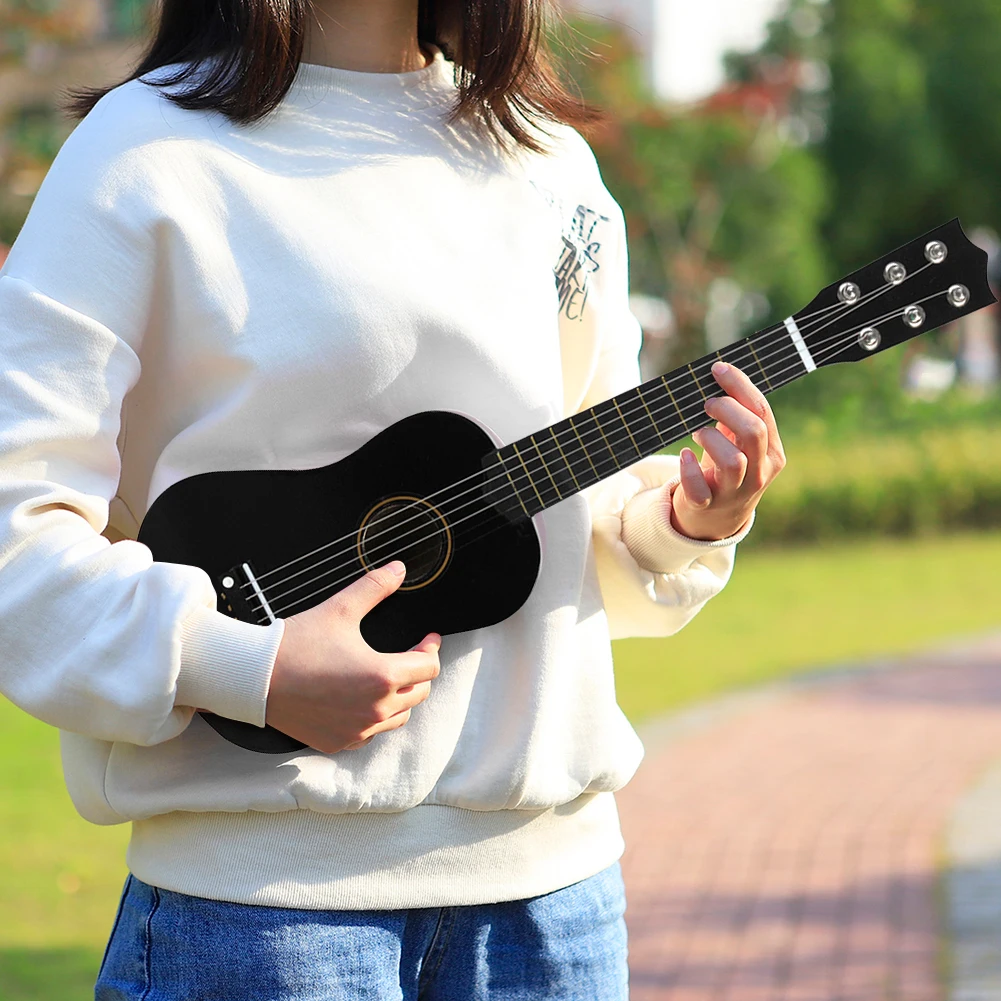 기타 21 인치 Basswood Ukulele 6 줄 작은 어쿠스틱 기타 어린이를위한 작은 어쿠스틱 기타 악기 어린이 초보자 학습 장난감