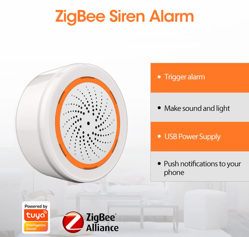 Systèmes TUYA Zigbee 3.0 Soundles Sound Light Trigger Alarm Senren Smart Life Life Home Security Intelligence Dispositif