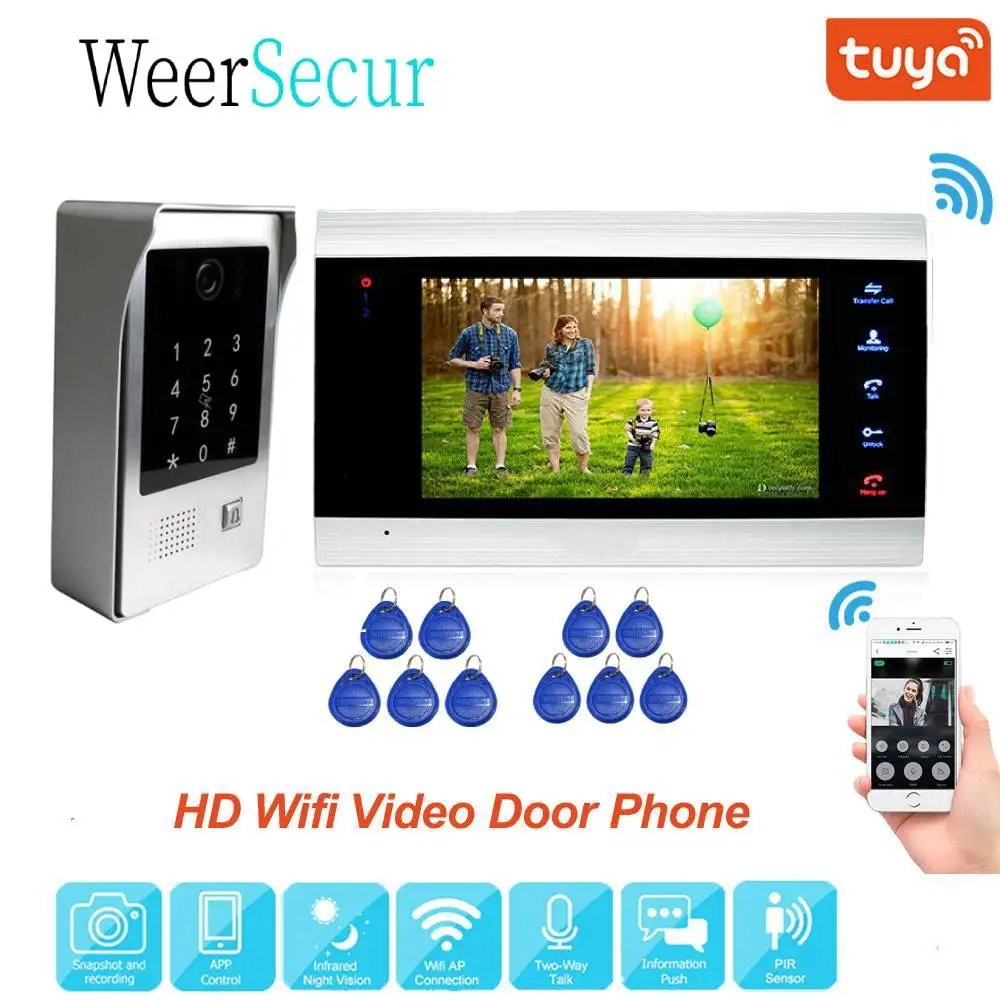 Doorbells Wired 7" Record Screen 960P WIFI Video Doorbell Intercom Door Phone RFID Code Keypad Camera Tuya APP Remote Unlock