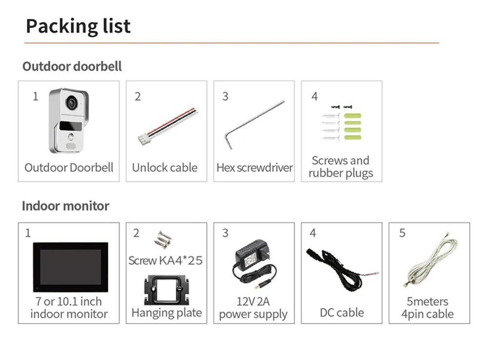 Dörrklockor 7 tum pekskärm Monitor Trådlös WiFi Smart Video Doorphone Intercom System Doorbell Camera med 1080p Wired Doorbell Tuya