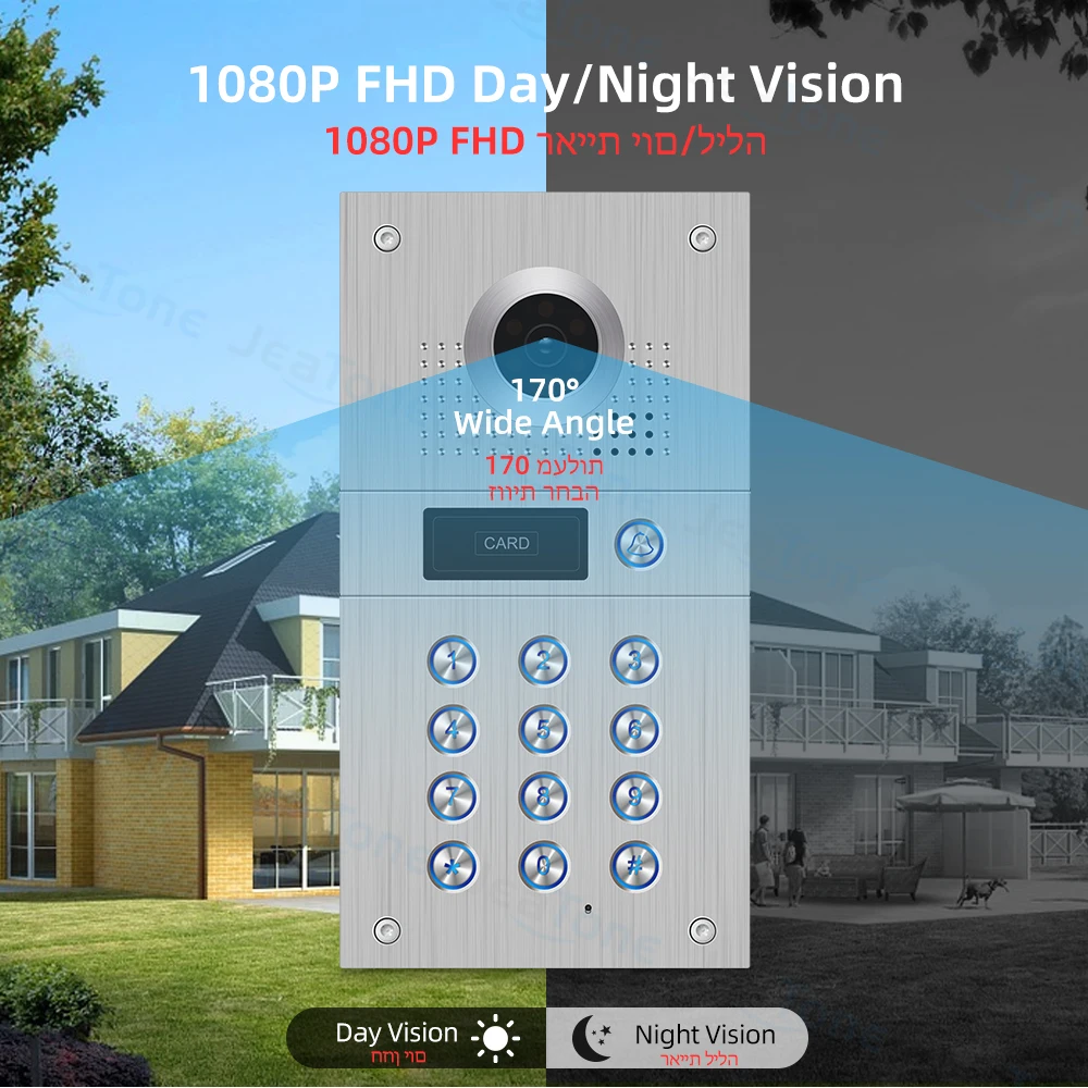 Dörrklockor Jeatone 1080p Wireless WiFi Video Intercom TUYA DOOR TELEFON 10 tum Touch Screen Monitor med trådbunden RFID -kod Knappsats Doorbell