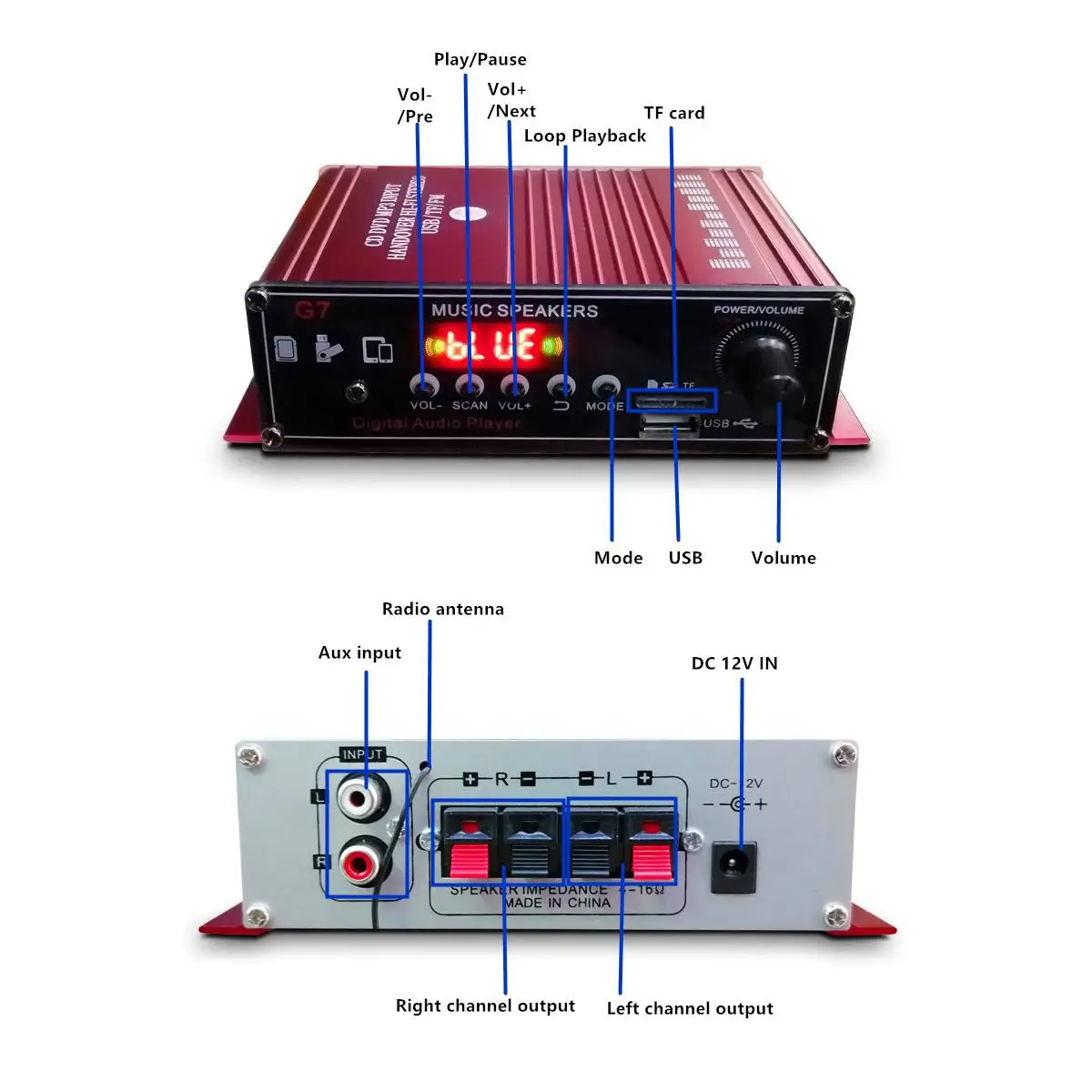 Förstärkare 400W Home Digital Amplifiers Audio 110240V BASS Audio Power Bluetooth Amplifier HiFi FM Auto Music Subwoofer Speakers FM AUX SD