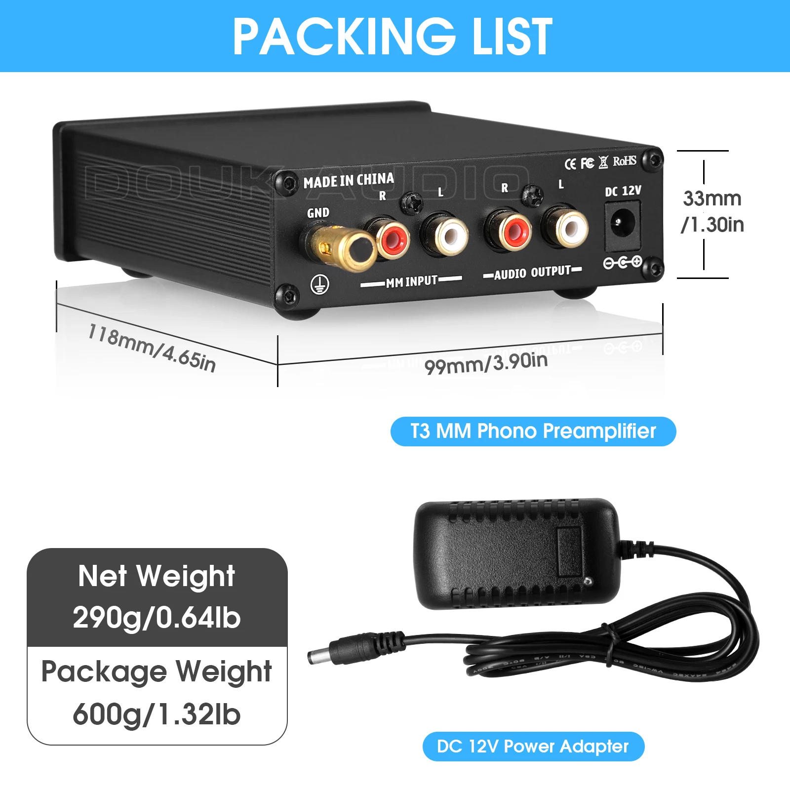 Amplificatore Nobsound Mini T3 MM RIAA Phono Stage Preamp Lettore di registrazione Stereo Preamplificatore Hifi Amplificatore Turnabile con controllo del volume