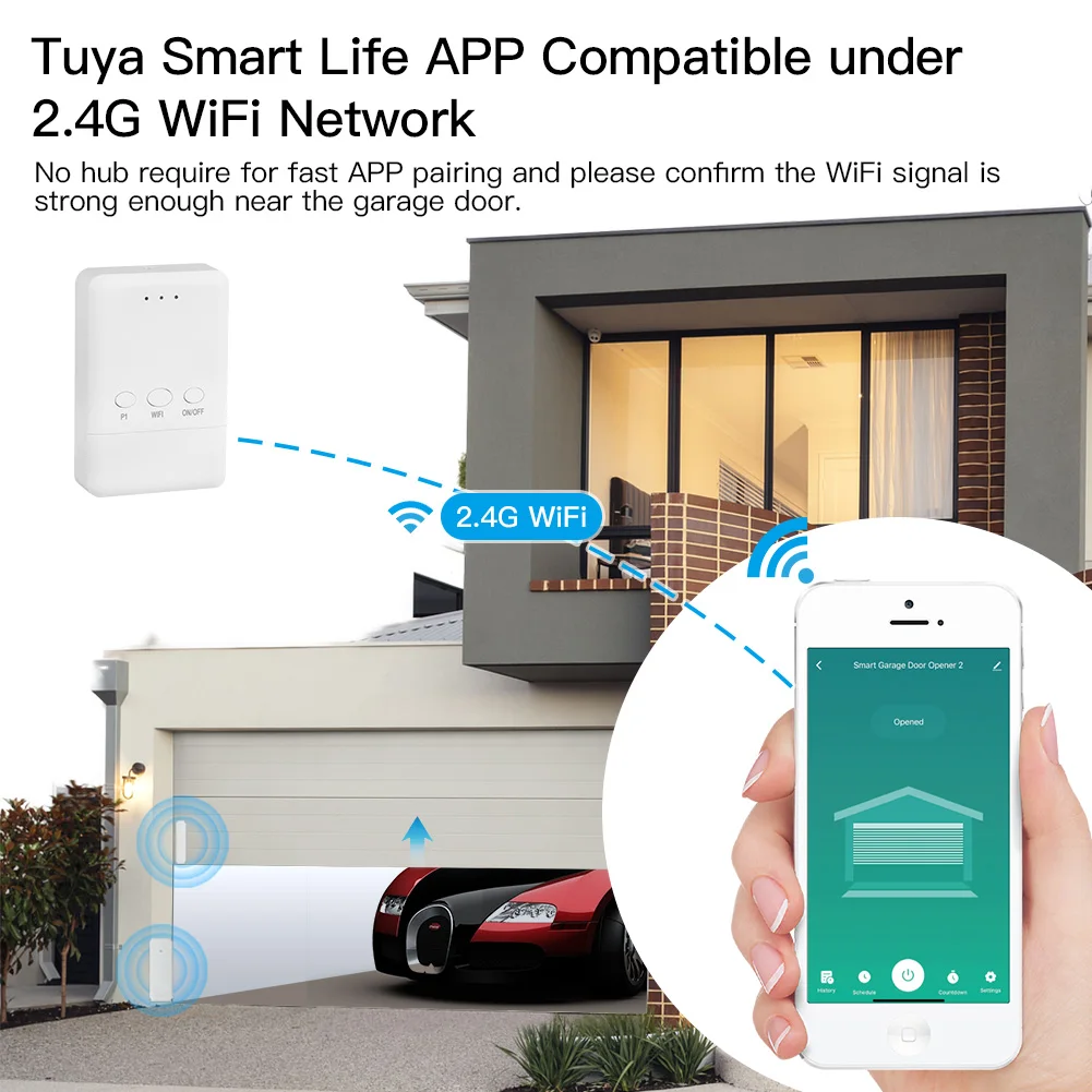 Control WiFi Tuya Controlador de puerta de garaje Abridor de sensor de puerta inteligente No Cableado Cableado Smart Life App Control Control de voz Alexa Google