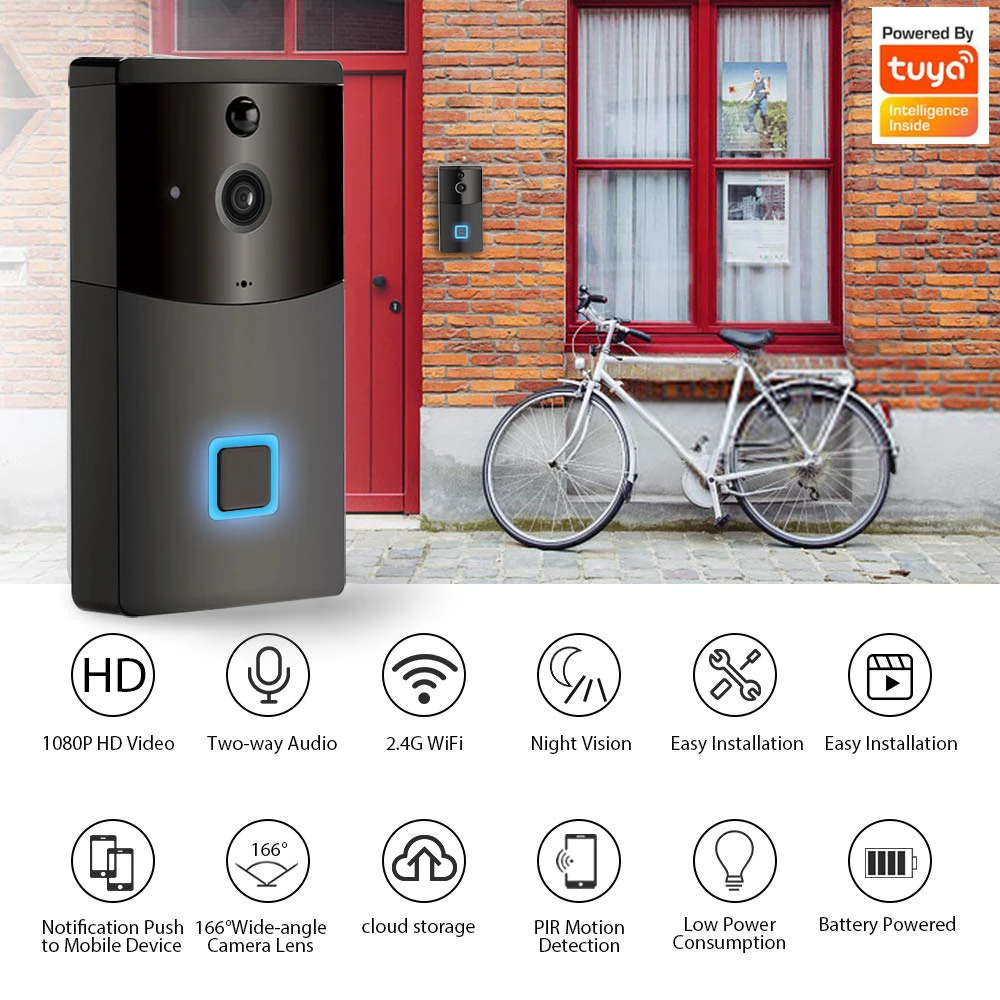 Interphone Alarmest 1080p Tuya Smart WiFi Dohet Door Camera Ring Door Bell Intercom Motion Detector Night Vision Security Propulsed by Tuya