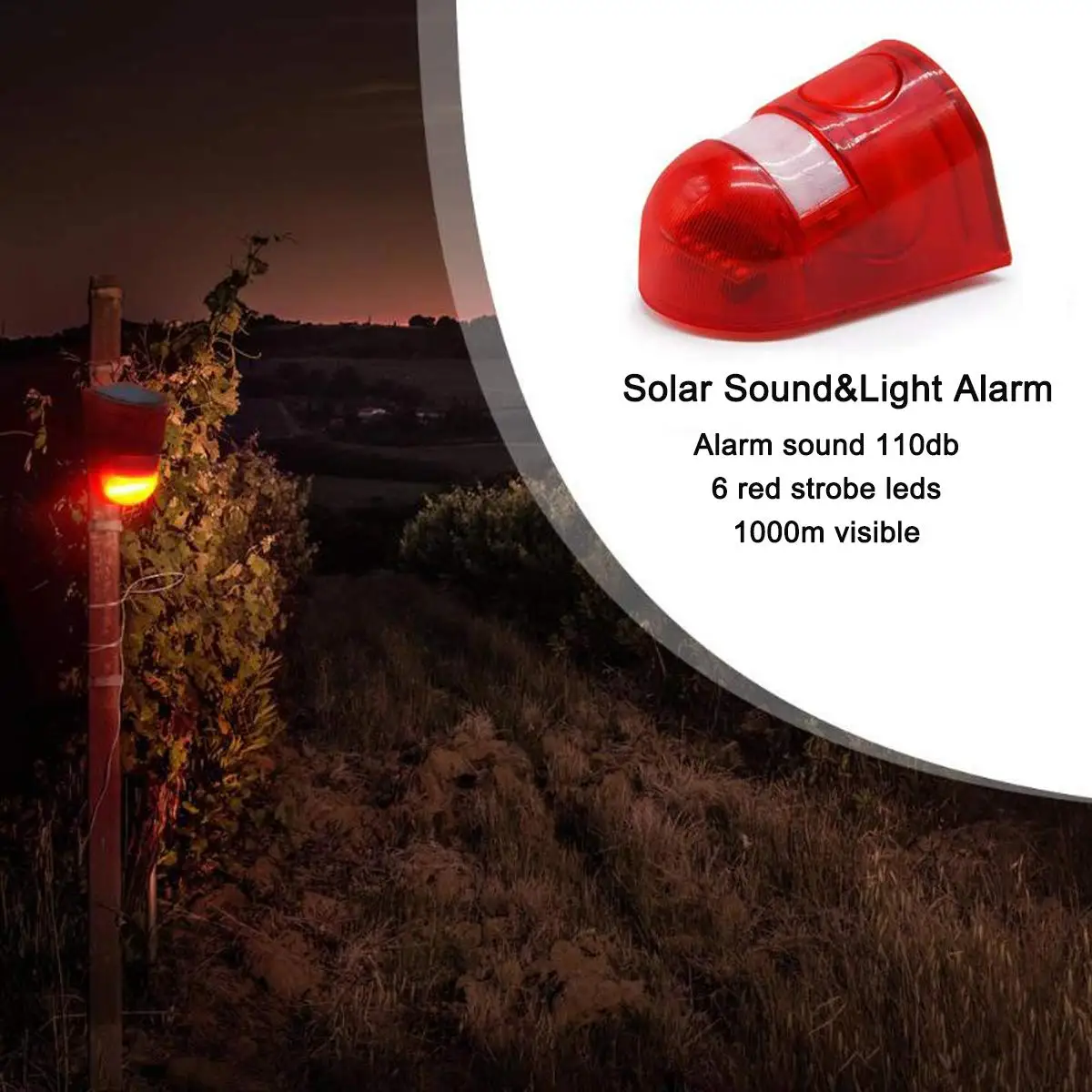 Accessoires 2021 Solar Sound and Light Alarm Motion Sensor 110 Dezibel Siren -Schall Alarm und 6 LED -Blitzleuchten Warnstrobe