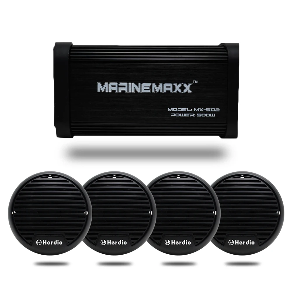 Amplificador 180W 4 canais Bluetooth Marine Motorcycle amplificador de barco de áudio estéreo para ATV UTV + Marinha de teto à prova d'água marinha falantes