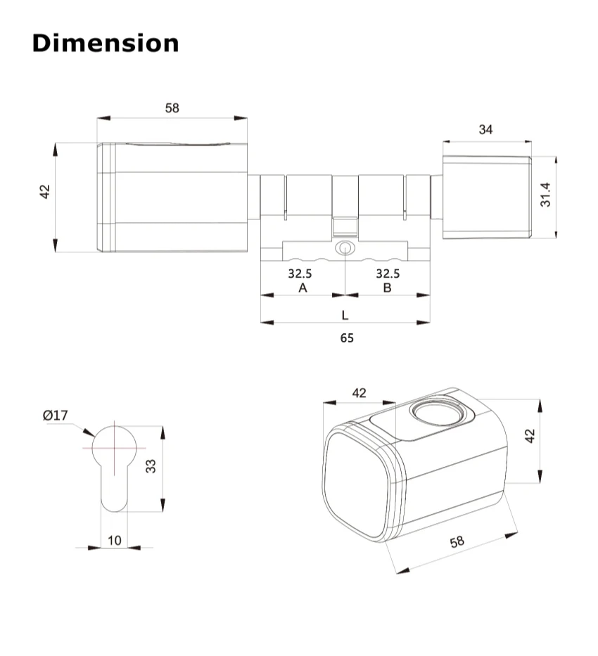 Bloquear Tuya Bluetooth Smart Door Lock Cylinder de 65 mm de impressão digital Segurança remota Segurança europeia ELECTRIC ICRILE