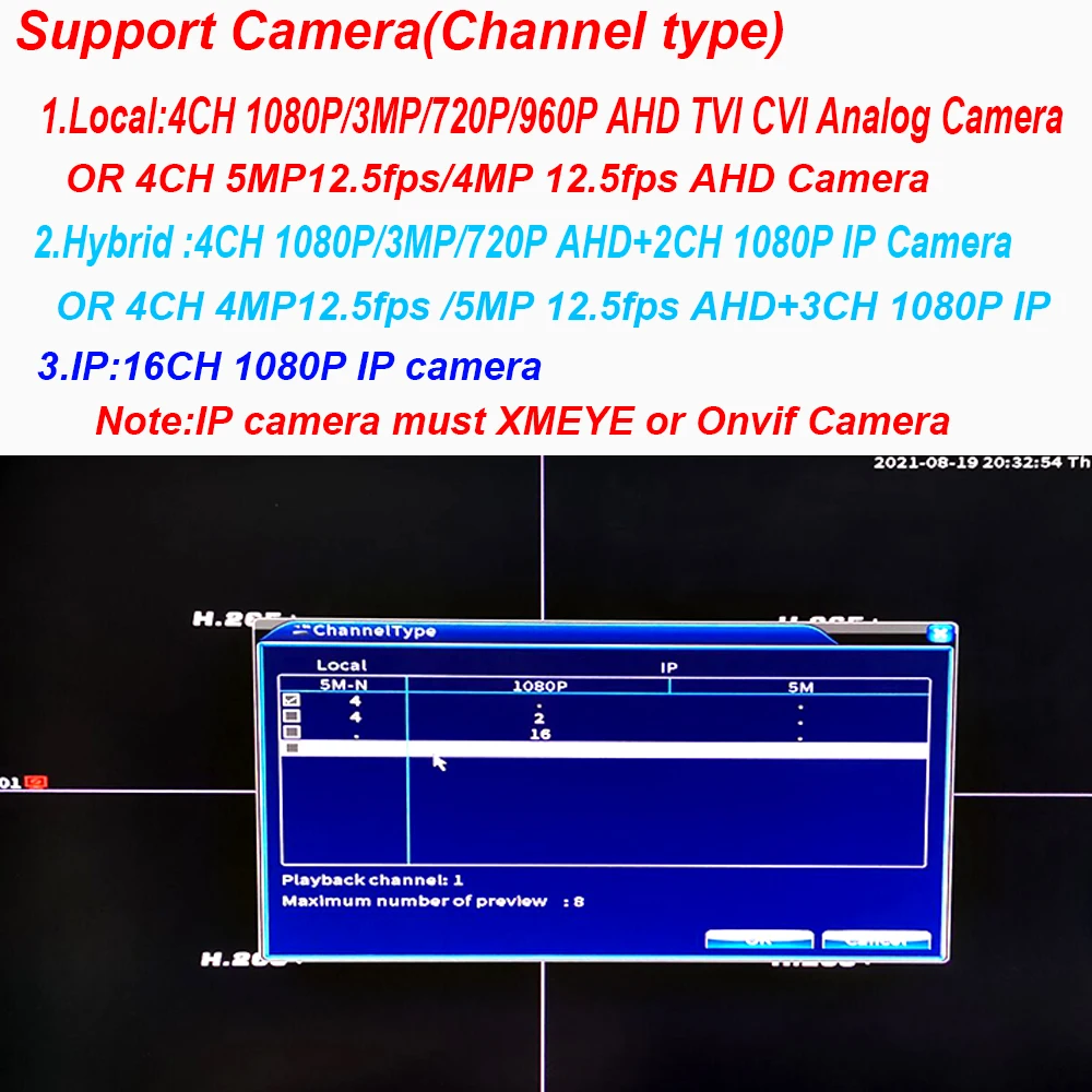 Enregistreur XMeye 4CH 5MN 4MP 1080P IP WIFI DVR NVR 4 Channel Video Shendveillance System 6 in 1 AHD TVI CVI Hybrid DVR Recorder pour CCTV