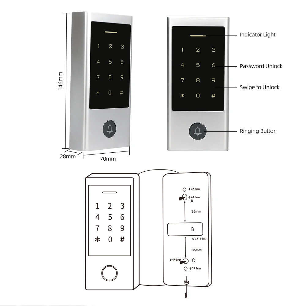 Device Joyimer Tuya FingerPrint Access Control Standalone Smart Access Control System IP66 Vattentät WG 26 Output DC12V Dörrlås