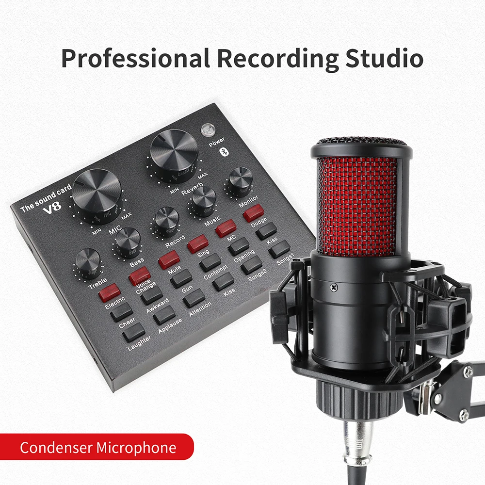 Microphones Metal Profession Condenser Microphone Studio for PC Computer Streaming Recording Microphone Sound Card Phantom Power Mic Gaming