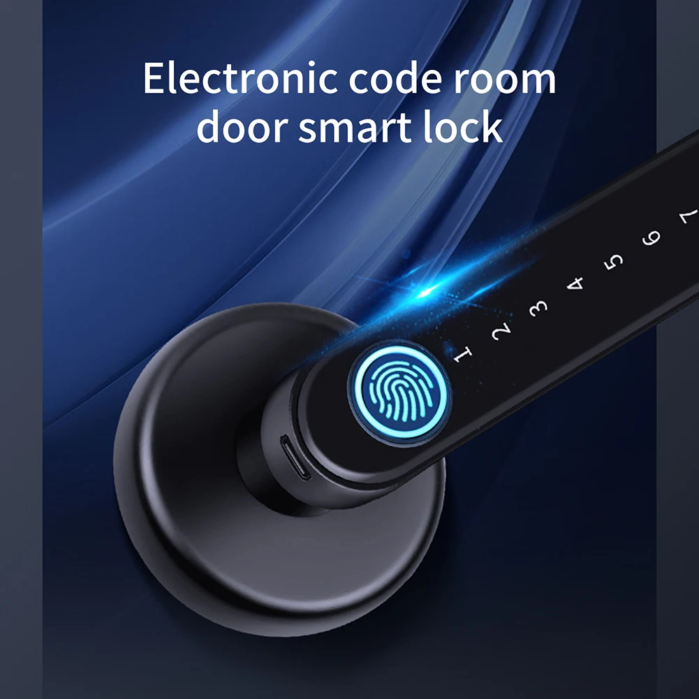 Kontrollera fingeravtryck Dörrlås Smart Keyless Inträde Biometriskt knappsats Lösenordsspak Handtage Lock BluetoothCompatible App Laddningsbart lås