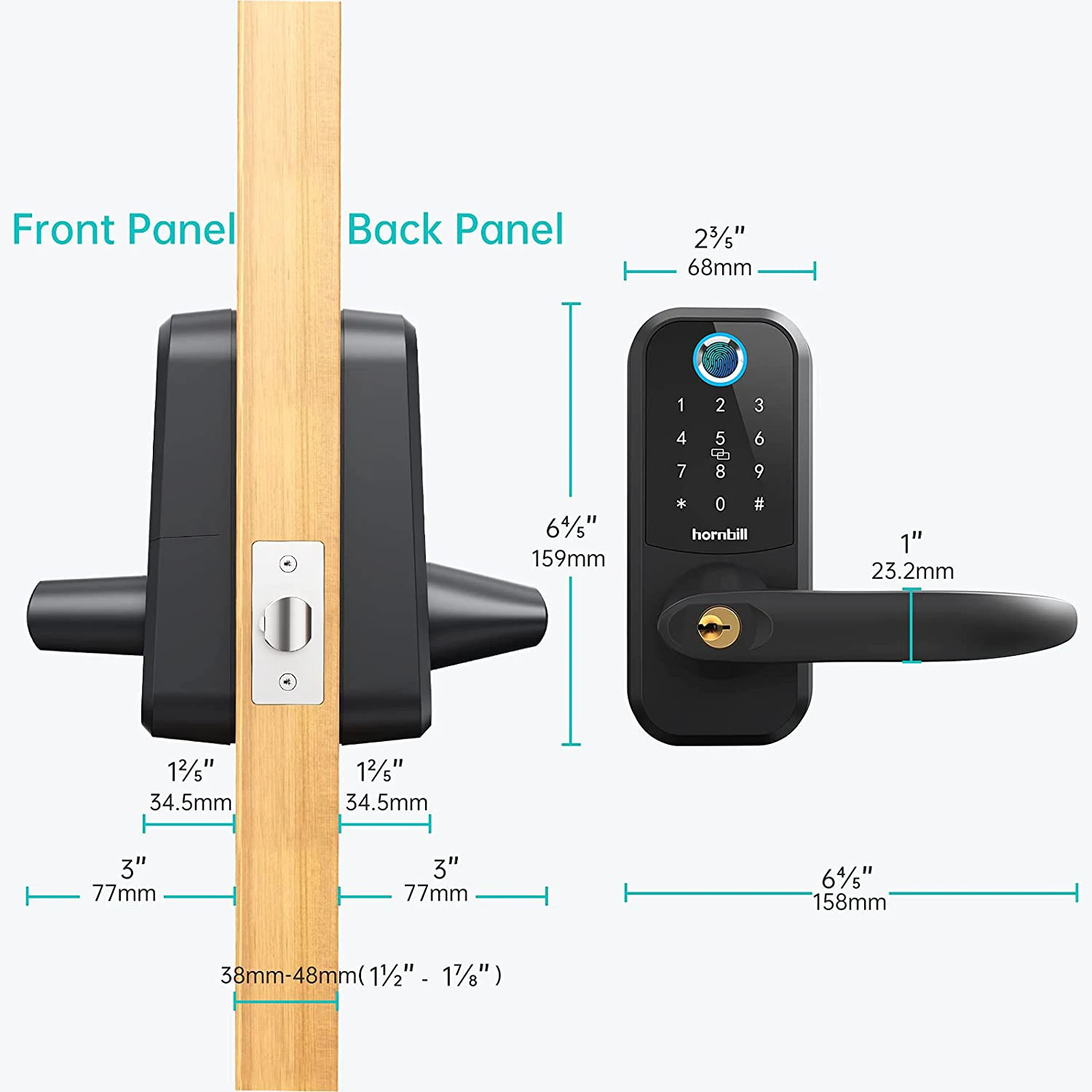 Lock Hornbill Bluetooth eletrônico biométrico impressão digital Planta de trava de porta Smart Brecola entrada sem chave Proteção de segurança doméstica inteligente