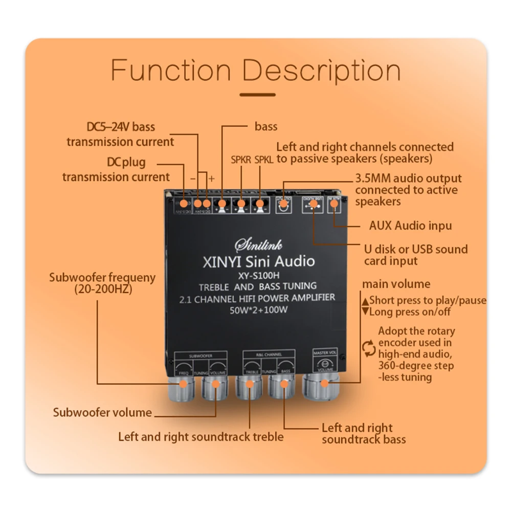 Amplificateurs xys100h 50wx2 + 100w 2.1 Power Audio Stéréo Subwoofer Amplificateur Board de carte Bluetooth Compatible Board