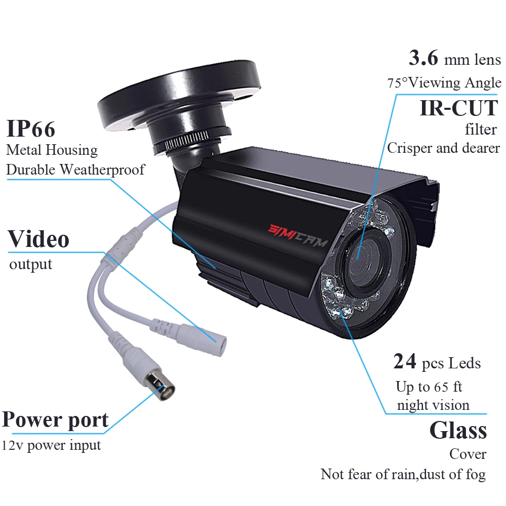 Système de surveillance vidéo Système CCTV Sécurité Camera Enregistreur vidéo 4CH DVR AHD Kit extérieur appareil photo 720p 1080n HD Night Vision 2MP Set