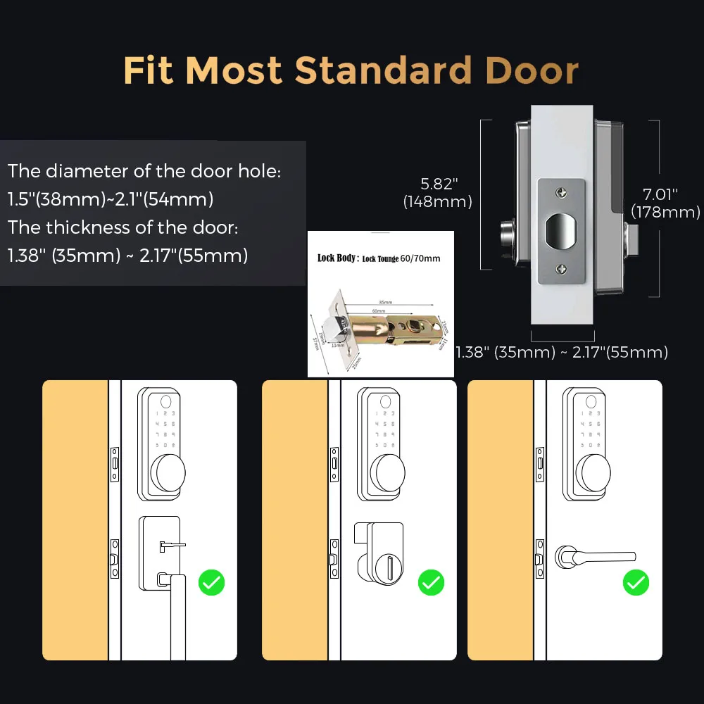 Lock Wi -Fi Tuya App Smart Bloqueio Senha mecânica Chave Lugar Senha de apartamento elétrico Bloqueio sem chave Porta de entrada Bloqueio Deadbolt