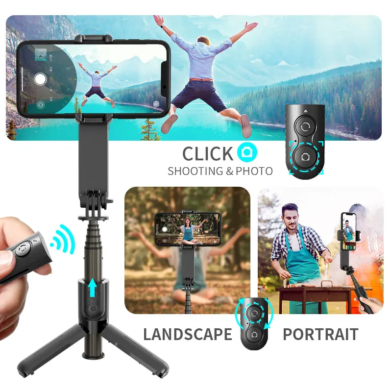 Monopods Mini Handheld Gimbal Stabilizer with Fill Light Wireless Remote Portable Selfie Stick Tripod Phone Stand Holder for Smartphone