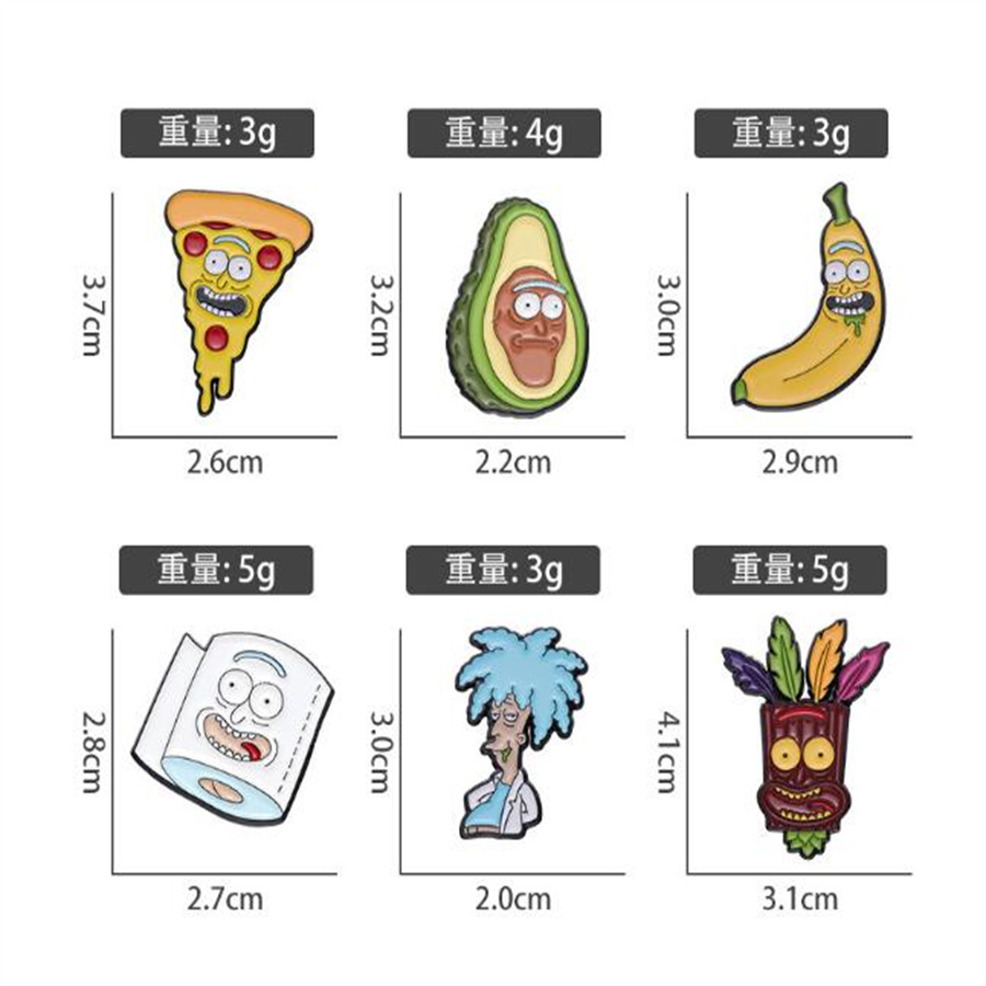 Anime mini muz pizza avokado broş karikatür sevimli tasarım niş metal alaşım boyalı broş ab87