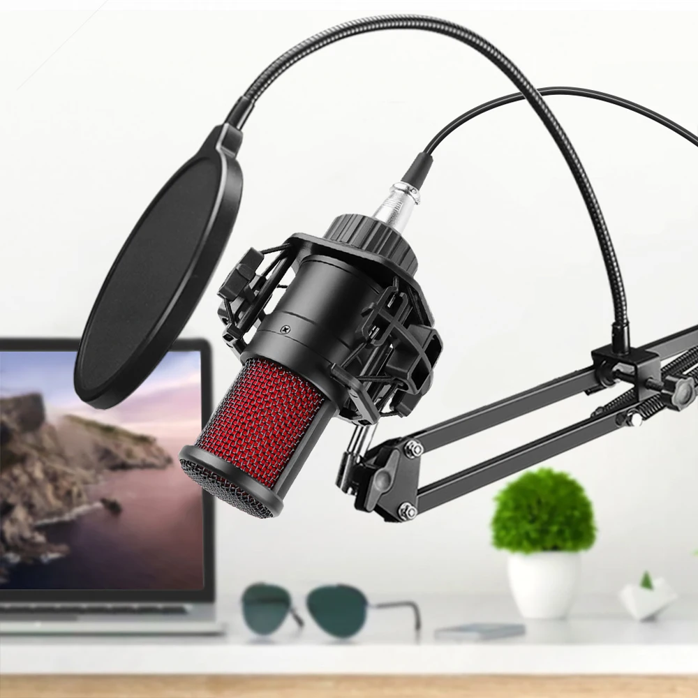 Microphones Metal Profession Condenser Microphone Studio for PC Computer Streaming Recording Microphone Sound Card Phantom Power Mic Gaming