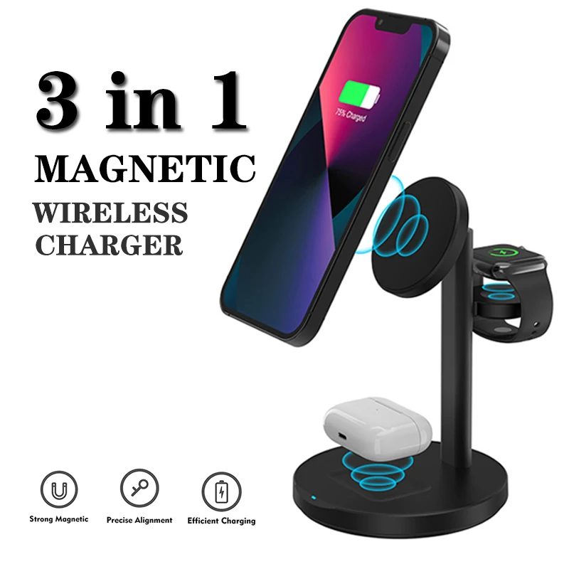 Chargers 3 in 1 magnetisch draadloos opladerstation voor iPhone 13 12 Pro Max Mini Magnet Fast LaGing Stand voor Apple Watch 7/6/AirPods 3