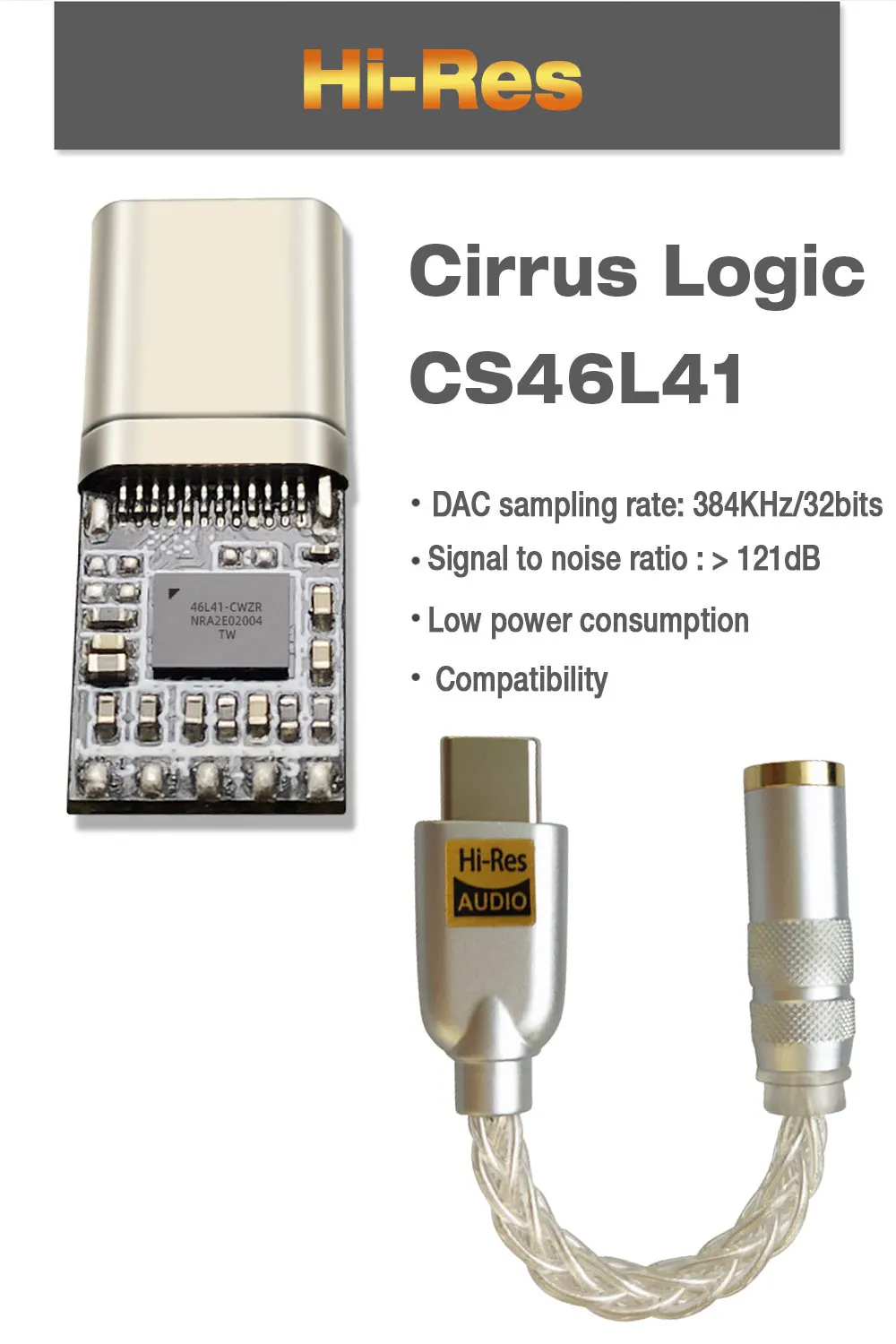 Converter HD USB Type C till 3,5 mm hörlurförstärkare Adapter HIFI DAC Audio Amplificador Digital Decoder Pure Silver Cable Cable