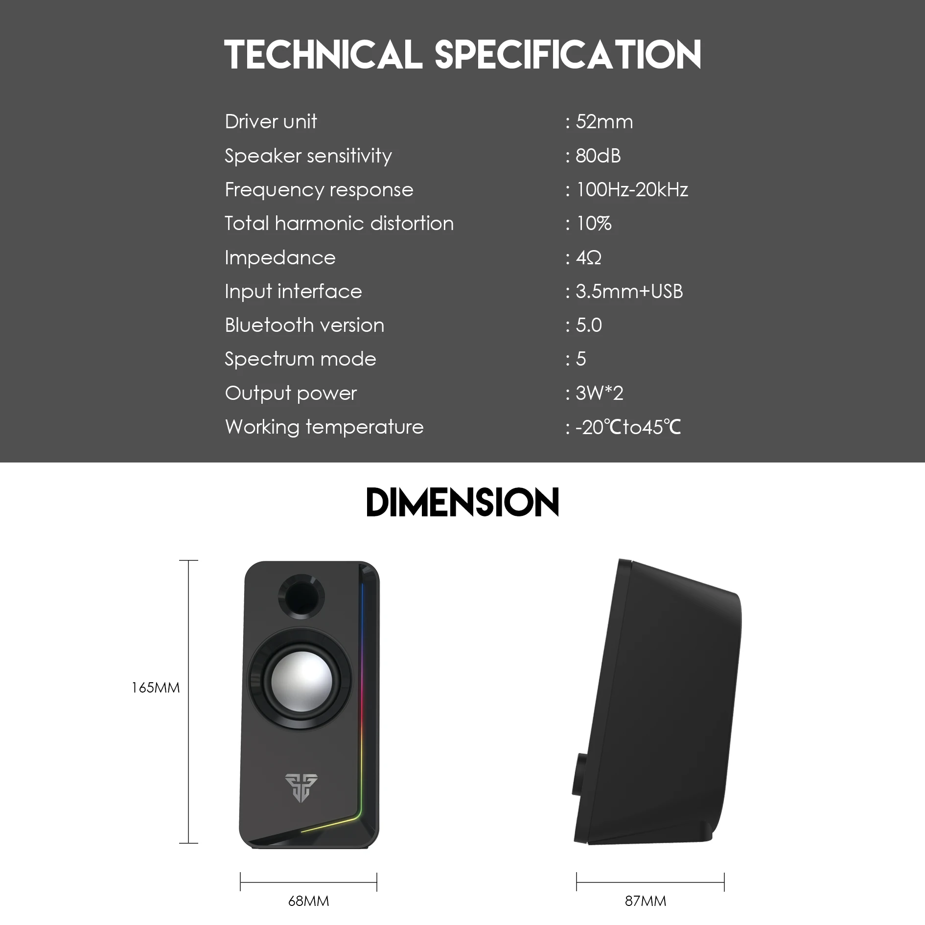 Högtalare Fantech GS302 Surroundhögtalare med dubbelläge Bluetooth 5.0 3,5 mm Aux Stereo Subwoofer -högtalare för bärbar dator -teater -TV