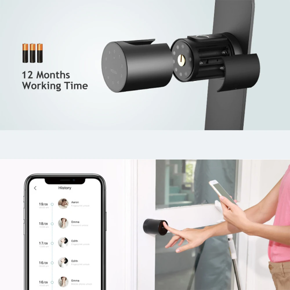 Lock Yeeuu S1 Smart Door Lock TUYA Bluetooth Lock Cilindro Impieptprint Password Lock Lock Lock Work con Alexa Google Home