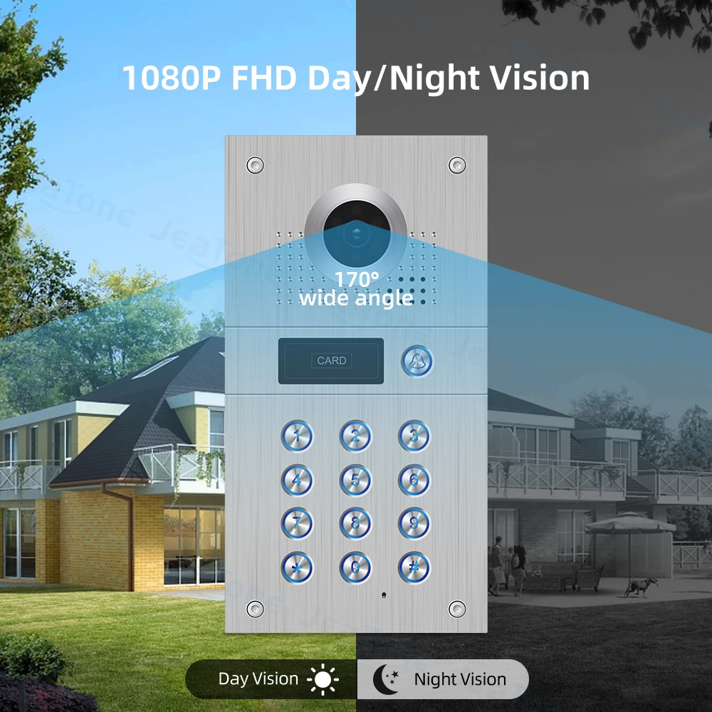 Cameras Jeatone WiFi 1080P Intercom With Camera Entrance Gate Coder Passcode ID Card Unlock Motion Detection Fish Eye Hebrew Video Eye