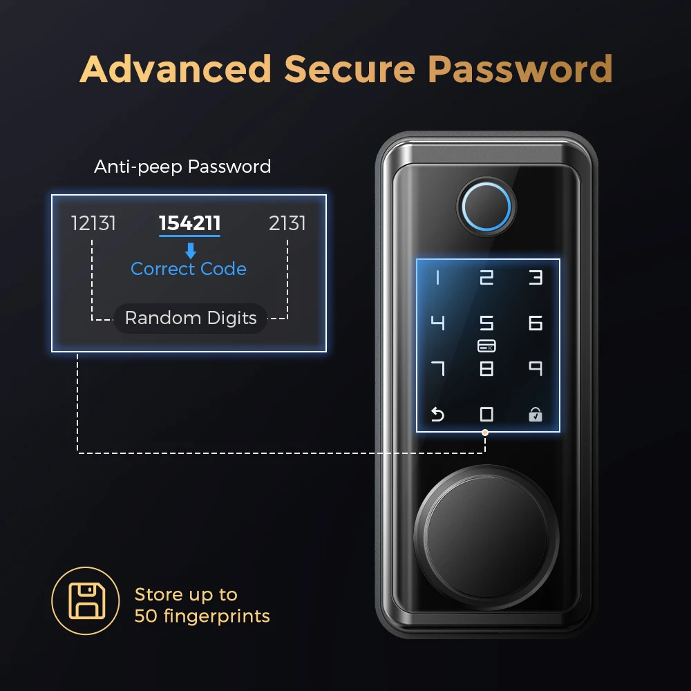 Verrouiller Bluetooth Empreinte Electronic Smart Door Lock Mot Mot de passe application Mobile Contrôle de l'application Mobile Support WiFi Gateway iOS / Android