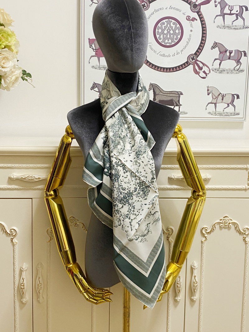 Women's square scarf scarves 100% twill silk material green print letter flowers patten size 90cm -90cm