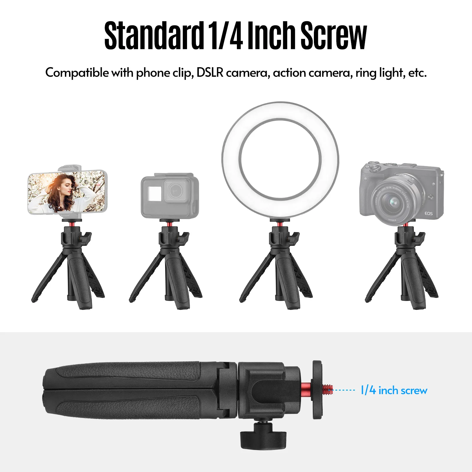 Monopods Andoer Mini Tripod Portable Lightweight Exterable Statyw Stojak z Rotatable Ball Head do kamery telefonicznej Nagrywanie wideo