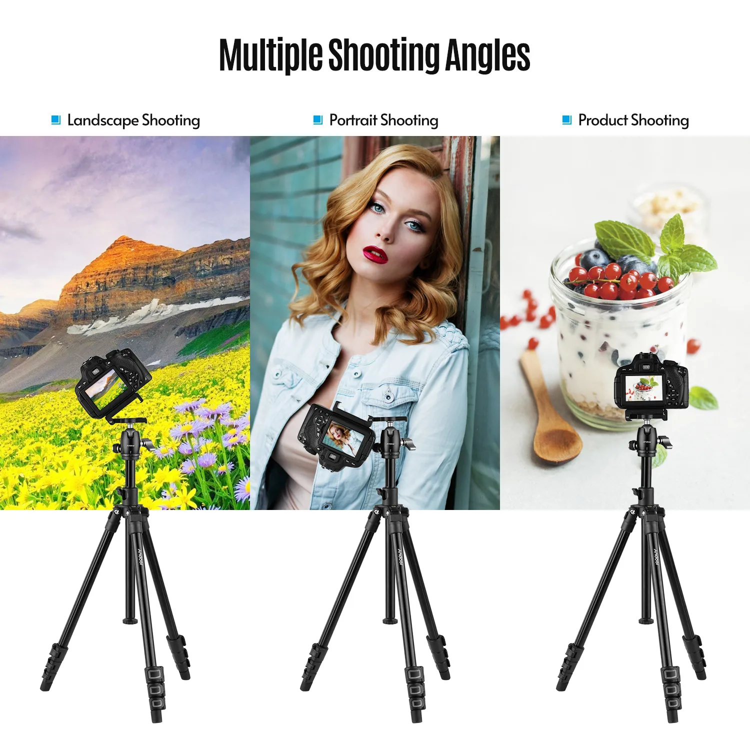 Monopods Andoer Camera Tripod Travel Tripod 360度ボールヘッドリモートコントロールDSLRカメラ用のキヤノンニコン用スマートフォン用