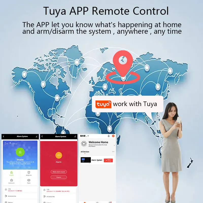 Kits Système d'alarme de sécurité à domicile Wifi WiFi GSM Tuya App Connexion 433MHz 2,4 pouces Screen sans fil Capteur de porte Infrarouge Kit de détecteur de mouvement