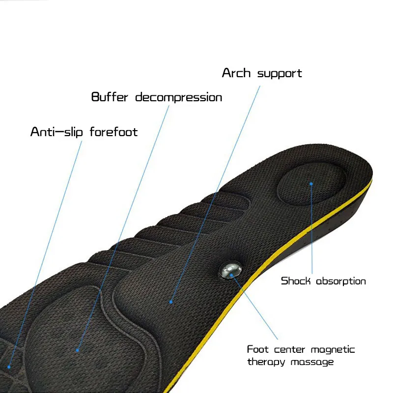 Acessórios A altura aumenta palmilhas de espuma de memória elástica alta aumentou as palestras de massagem magnética do suor respirável para sapatos homens homens