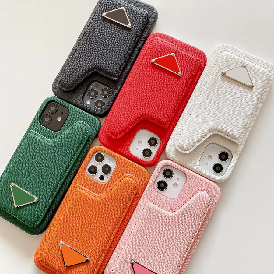 Capa de telefone de luxo em couro de bolso de bolso para iPhone 12 13 mini 12Pro 14 11 Pro XR X XS Max Metal Logo para Apple 7 8 Plus Cover