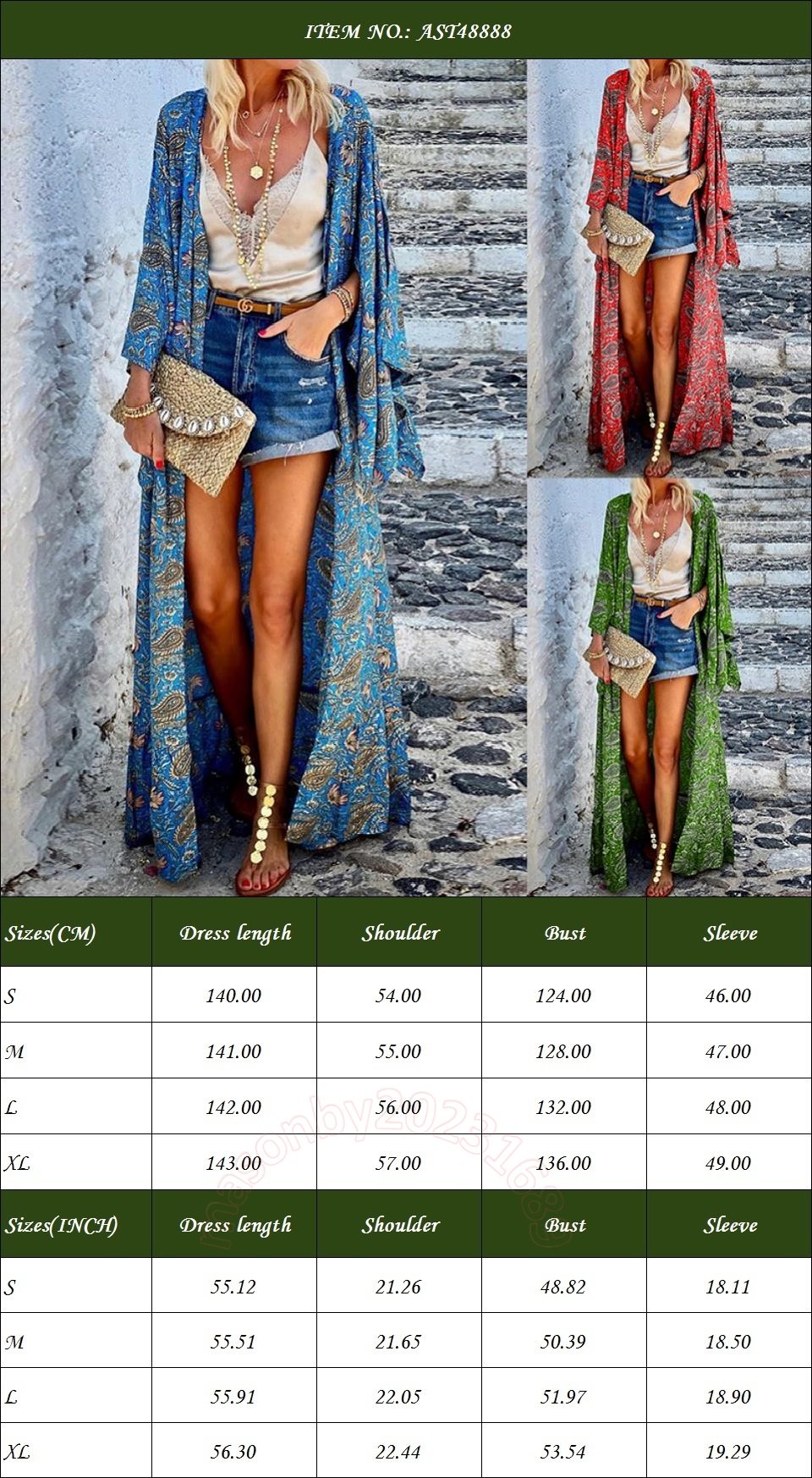 Férias prontas para mulheres da moda feminina Bohemian Long Cardigan Casat com uma estampa floral linda e estilo frontal aberto fácil de vestir AST48888