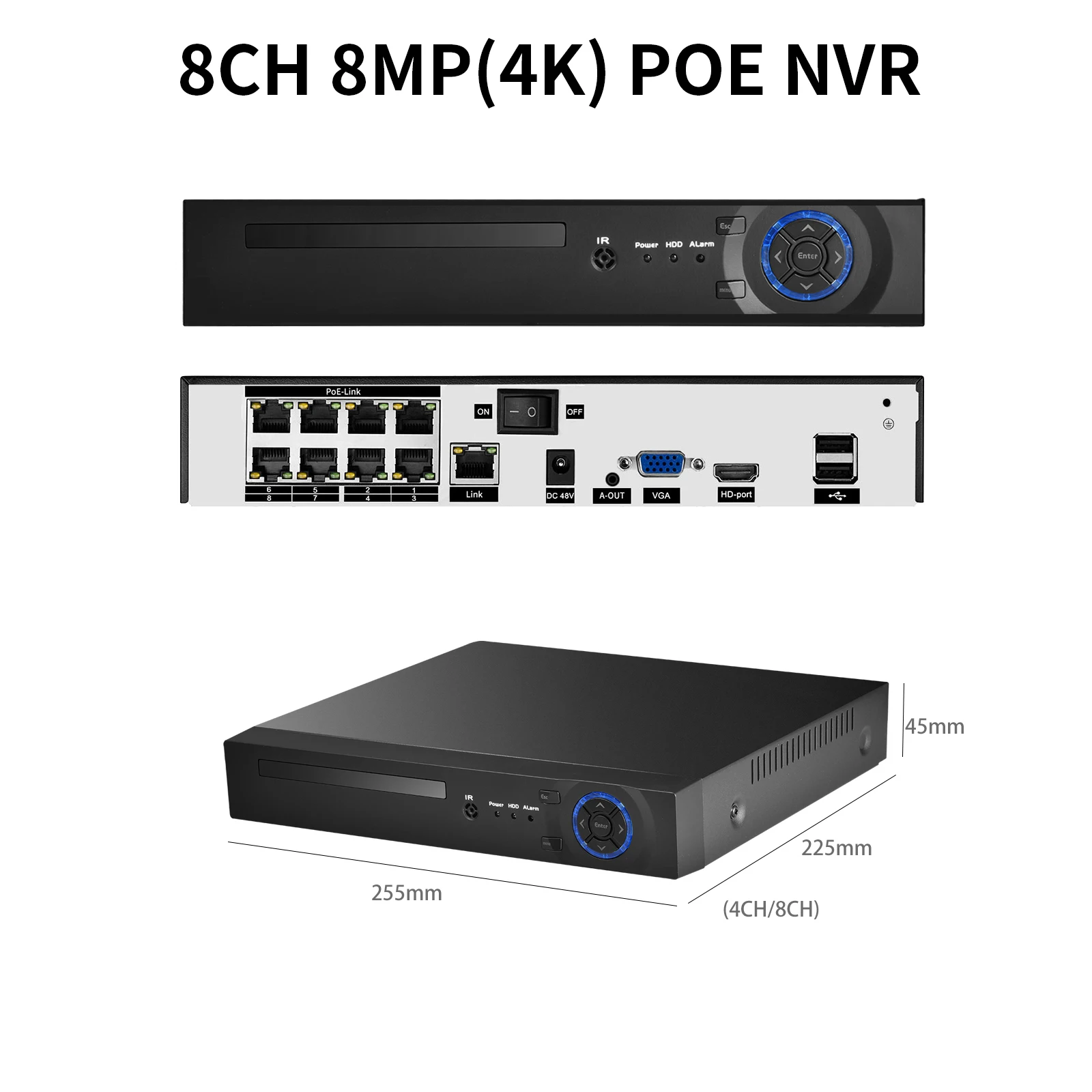 Cameras Azishn H.265 + 4ch 8ch 16ch Poe NVR pour la caméra de surveillance de la sécurité IP Système CCTV 5MP 8MP 4K AUDIO VIDÉO Recorder Face Detect