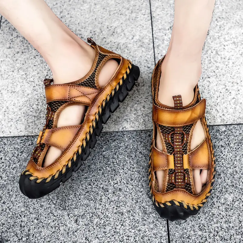 الصنادل Cungel Men Sandals أصلية من الجلد المصنوعة من الصيف الصيفي أحذية عرضية رومانية رومانية صندل صندل دي هومبر دي كويرو