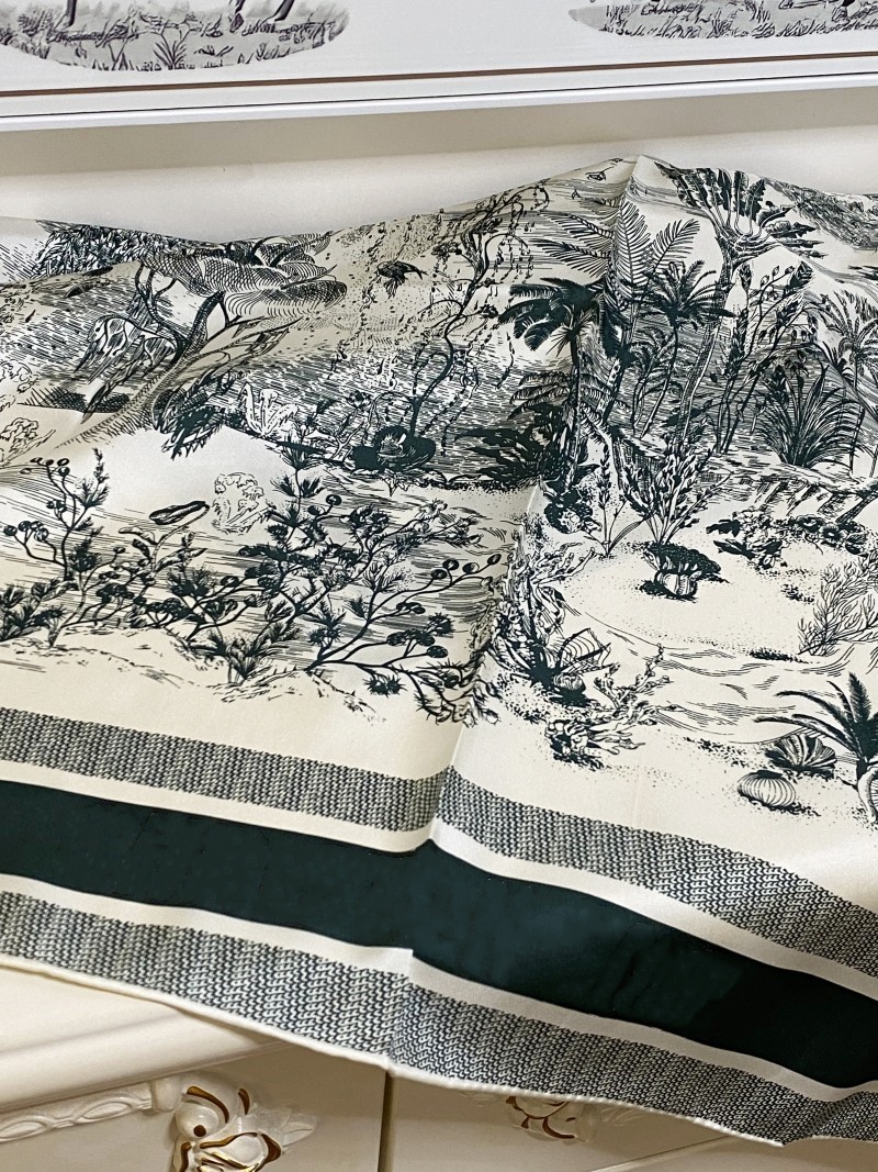 Damesvierkant sjaals sjaals 100% twill zijden materiaal groene printbrief bloemen patten maat 90 cm -90 cm