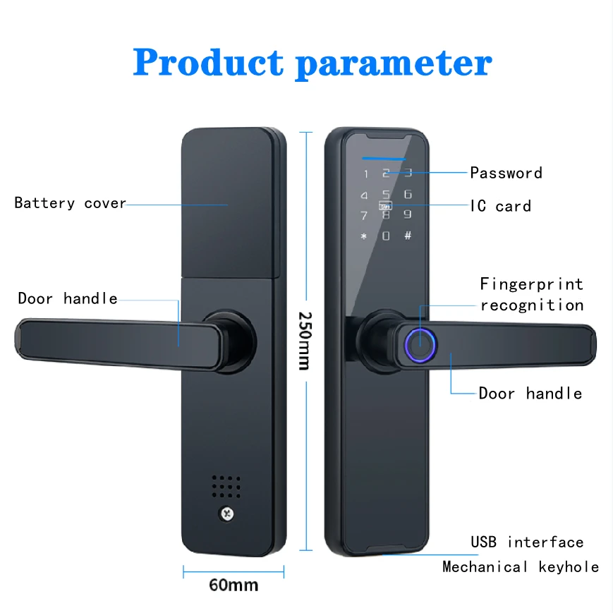 Lås k7 svart smart lås biometrisk fingeravtryck dörrlås tuya app fjärrlåsning trådlös nyckelfri lås elektronisk dörrlås