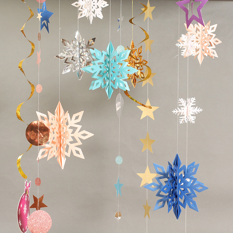 6st3D Papper Snowflake String Pendant Hanging Snowflake Ornament Winter Christmas Home Party Wedding Shop Window Decorations W0229